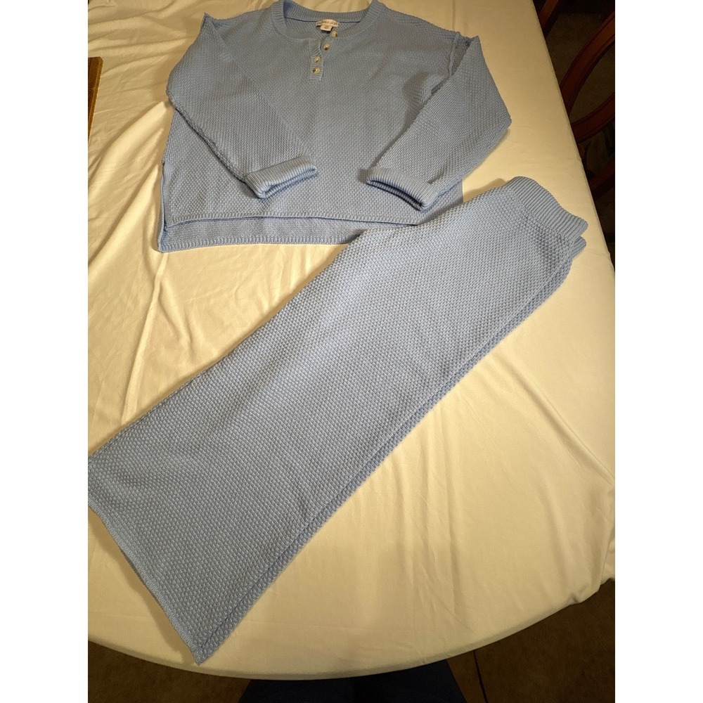 Sincerely Jules Light Blue Waffle Knit Henley Lounge Set Top and Pants Size L